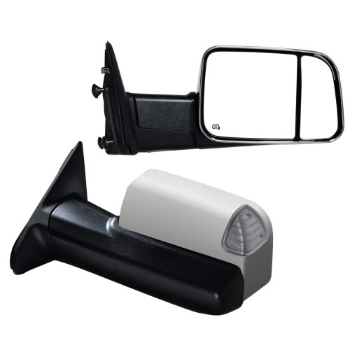 Espejos de Remolque SUPDM para Dodge Ram 1500 2500 3500 2009-2018 con Luz de Senal de Giro, Luces de Charco, Potencia Calentada Set Izquierdo+Derecho (Cromo)