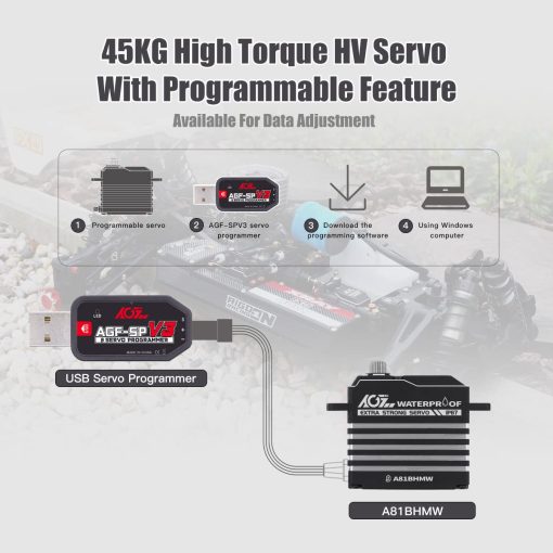 AGFRC 45KG Waterproof RC-Steering-Servo-Motor High-Torque - Full Metal Gear Digital Brushless Servo for 1/8 1/10 RC Car Boat Crawler, Control Angle 180° (A81BHMW) - Imagen 5