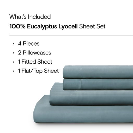 Juego de sabanas SIJO AiryWeight Tencel, 100% Lyocell derivado del eucalipto, ultra suave, Ganador de las Mejores Sabanas Refrigerantes de 2022 por Architectural Digest - 4 piezas - 2 fundas de almohada 1 ajustable 1 superior (Azul Verde, Rey Cal.) - Imagen 2