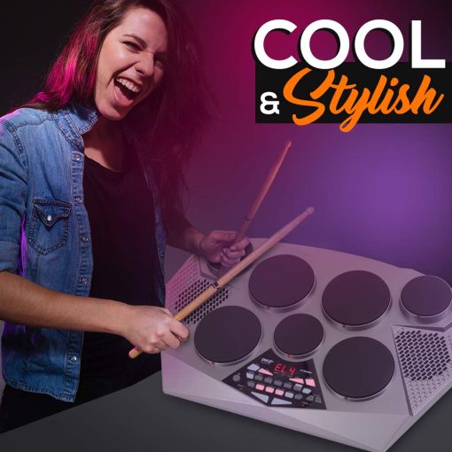 Pyle Pro Electronic Drum kit - Set de bateria electronica portatil con panel digital, 7 almohadillas de bateria, controlador de pedal de Hi-Hat / Kick Bass, USB AUX - Tom Toms, platillos, caja de la bateria - PTED06 - Imagen 6