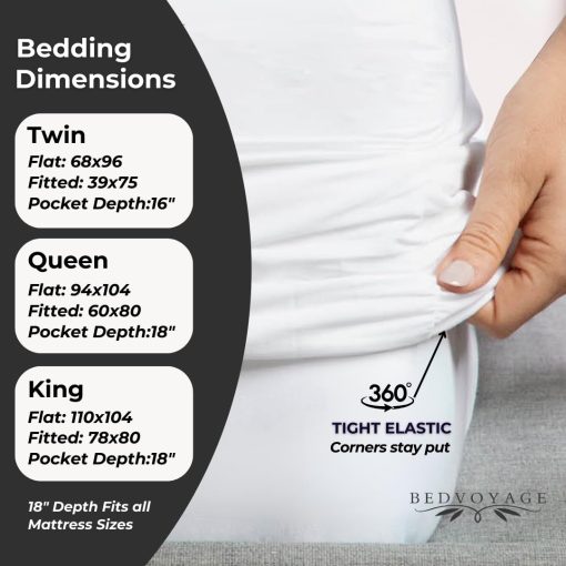 Juego de Sabanas King BedVoyage Suaves - Juego de Sabanas de Lujo de Dormitorio Melange, 4 Piezas de Ropa de Cama Refrescante Suaves, Viscosa Derivada de Bambu y Algodon, Bolsillo Profundo de 18" - Nieve - Imagen 3