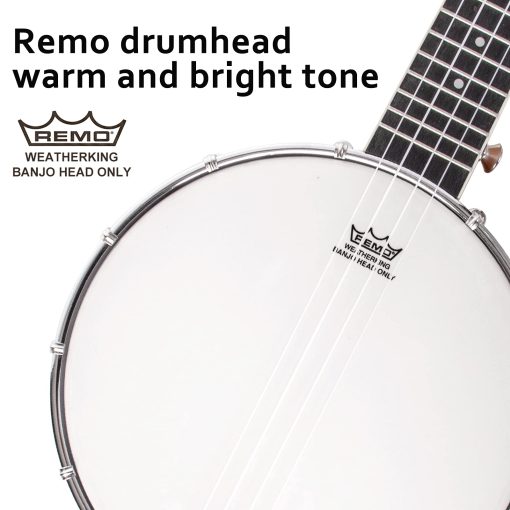 Banjolele, Banjolele de Viaje Sapele de 26 Pulgadas con 4 Cuerdas Lotmusic Remo Drumhead Open Back y Kit para Principiantes con Cuerda Extra Llave Allen Afinador Papel de Lija Regla y Bolsa - Imagen 3