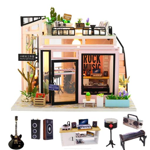 Kit de Casa de Munecas en Miniatura DIY de Spilay con Muebles de Madera, Kit de Casa de Munecas DIY con Prueba de Polvo y Movimiento Musical, Escala 1:24 Habitacion Creativa para un Regalo Romantico de San Valentin (Time Studio)