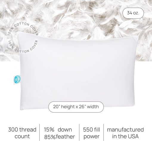 Almohadas de plumas de ganso y plumon Cozy Dream de East Coast Bedding - Certificado RDS, Funda 100% Algodon, Coleccion de Hotel, Dormir en la Cama, Soporte Mediano - Imagen 6