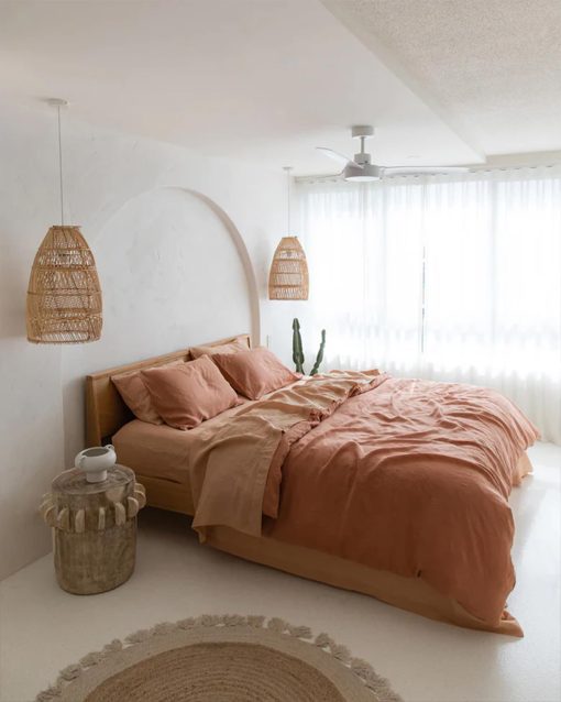 Sabana Plana de Lino - 100% Lino de Francia - 170 GSM - Lujo y Respetuoso con el Medio Ambiente - Transpirable, Duradero y Ultra Suave - Sabana Plana Individual - Lavable a Maquina - Tamano Completo/Queen - Terracota - Imagen 7