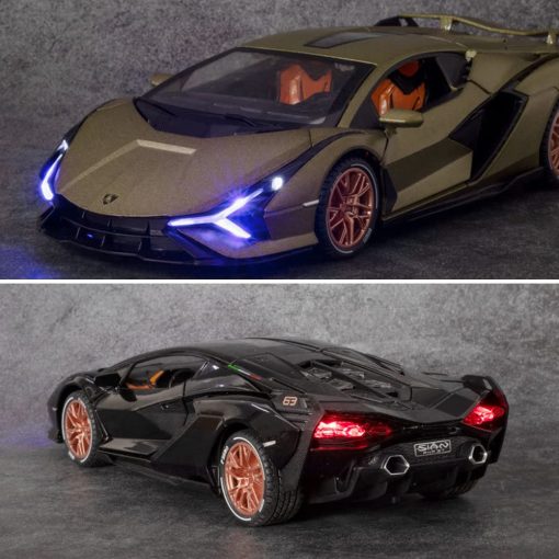 Carro de juguete Diecast 1/24 para ninos, Modelo de Coche Lambo Sian FKP 37 de Aleacion de Zinc con Luz y Sonido, Coche de Juguete de Vehiculos Retractiles para Ninos Ninas Regalo de Cumpleanos (Negro) - Imagen 3