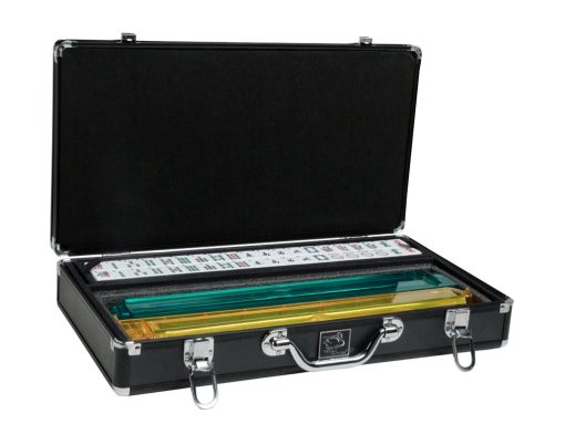 Set de Mah Jongg White Swan - Fichas Blancas/Burdeos - Brazos Empujadores Modernos - Estuche de Aluminio - Negro - Imagen 3