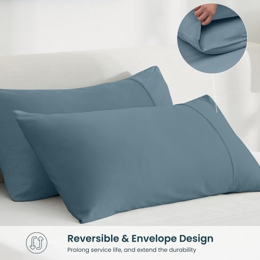 Juego de sabanas para cama Twin XL GOKOTTA de 3 piezas, 100% Rayon derivado del Bambu, Refrescante para quienes duermen con calor - Sabanas suaves y transpirables, Sabana bajera de 15" con correas elasticas en las esquinas, Azul - Imagen 7