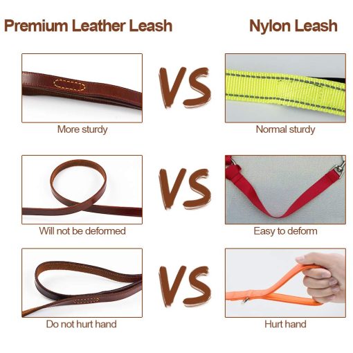 Correa de Cuero para Perros PESHOUCO, Cuero Genuino con 2 Asas Resistente y Duradero para Caminar y Entrenar Mascotas Grandes Medianas Pequenas 72x0.8 pulgadas (Marron) - Imagen 5