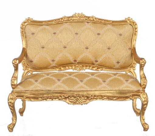 Settee en miniatura Dollhouse Louis XV Rococo, acabado en dorado #JJ07014G