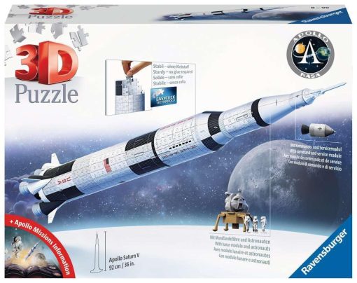 Rompecabezas 3D Ravensburger Apollo Saturn V Rocket Edition para Ninos | 440 Piezas | Replica Autentica de una Nave Espacial | Tecnologia EasyClick