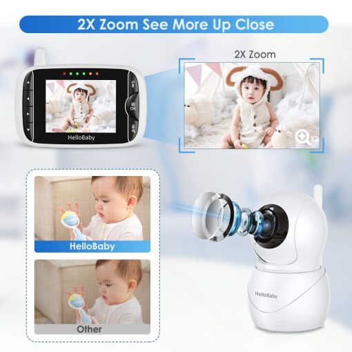 Monitor de Bebe HelloBaby con Camara y Audio, Pantalla LCD IPS, Monitor de Video de Bebe sin WiFi, Vision Nocturna Infrarroja, Pantalla de Temperatura, Canciones de Cuna, Audio Bidireccional y Modo VOX (HB66pro) - Imagen 3