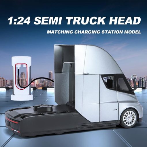 Camion de Juguete Modelo EROCK para Ninos, Camion Remolque de Metal Die-cast para Ninos/Jovenes con Luz/Sonido/Funcion de Retorno, Juguetes de Camiones para Ninos o Adultos Regalo (1:24 Camion Semi Gris) - Imagen 2