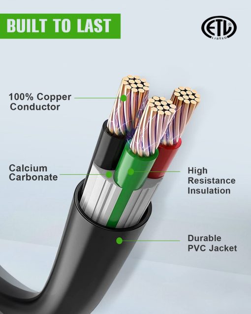SCITOO Cable de Extension para RV de 30 Amperios 50 Pies, Cables de Calibre 10AWG/3C de Servicio Pesado con Enchufe NEMA TT-30P Macho y Hembra NEMA TT-30R a Adaptador Macho de 15 Amperios para Remolque de RV Campistas Caravana, ETL/CETL Listado - Imagen 5
