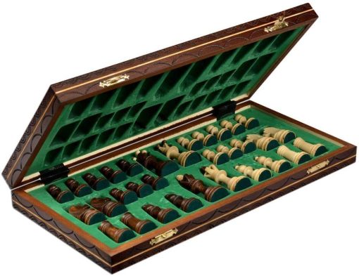 Juego de Ajedrez de Madera Europeo Hecho a Mano con Flores, Tablero de 16 Pulgadas y Piezas de Ajedrez Talladas a Mano
