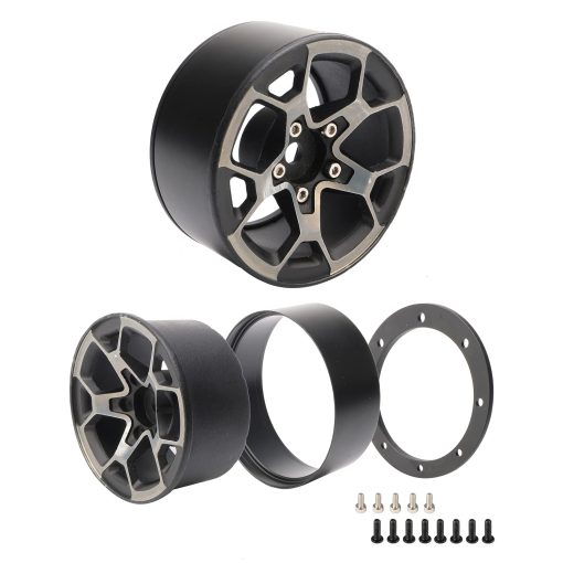 Rchobbytop Ruedas de 1.9 pulgadas de aluminio de servicio pesado con bloqueo de cuentas y tuercas de bloqueo de ruedas para camiones RC Crawler TRX-4 SCX10 II Jeep JLU Wrangler RC4WD Gmade, Negro/Plata - Imagen 3