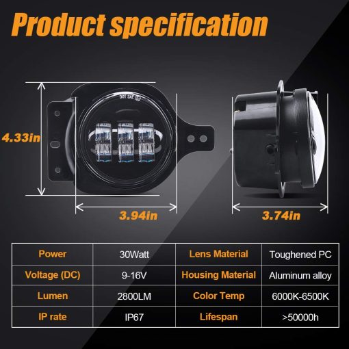 Luces antiniebla LED deportivas redondas de 4 pulgadas Lusgwufad compatibles con Jeep Wrangler JL JT JLU Gladiator 2018-2021 con 2 pares de soportes de montaje / Accesorios de parachoques delantero JK Unlimited JKU 2007-2018 DOT(Negro) - Imagen 4