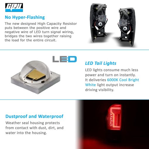 Luces traseras CPW compatibles con [2016 2017 2018 2019 2020 2021 2022 2023 Toyota Tacoma] - Tubo de luz LED de barra trasera (Negro/Lente Ahumado) - Imagen 2