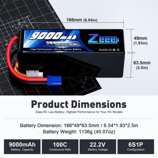 Bateria Lipo Zeee 6S 9000mAh 22.2V 100C Estuche Suave Bateria RC EC5 Con Conectores de Metal para Coche RC Camion Desierto Racer Tanque RC Pasatiempos(2 Pack) - Imagen 2