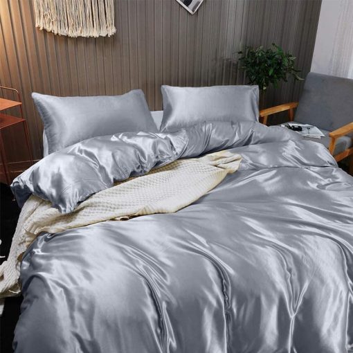 Edredon de saten de seda Cloud Fino | Acolchado en caja | 300 GSM | Edredon de alternativa de pluma | Edredon de cama sedoso | Lavable a maquina | Ropa de cama acolchada sexy - King/Cal King Gris Plateado - Imagen 2