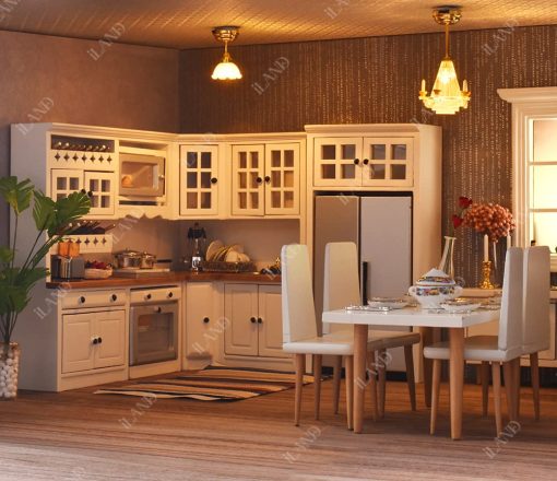 Juego de Muebles de Cocina de Casa de Muñecas iLAND, Moderno en Escala 1/12 de Madera Blanca para Almacenar Comida en Miniatura - Imagen 3