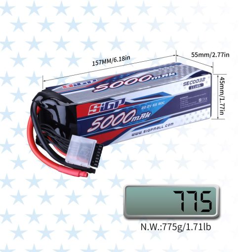 Bateria Lipo SIGP 5000mAh 22.2V 80C para RC Helicoptero Avion FPV Drone Quadcopter Competicion Hobby - Imagen 4