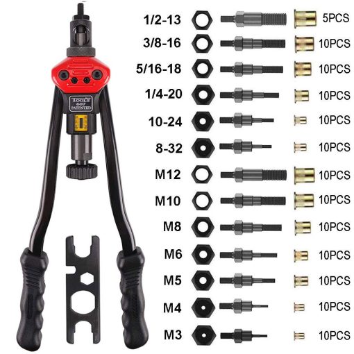 Herramienta de Tuercas Remachadas de 16" TWT con Sistema de Configuracion de Tuercas, 13 Mandriles (M3 M4 M5 M6 M8 M10 M12, 8-32, 10-24, 1/4-20, 5/16-18, 3/8-16, 1/2-13) + 125 Tuercas Remachadas - Imagen 5