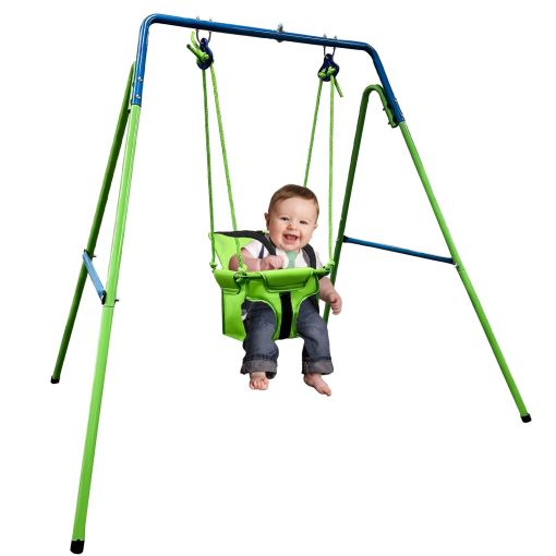 Hisecome 2-en-1 Trampolin y Columpio para Ninos, Trampolin de 42 pulgadas para Ninos pequenos; Columpio para Ninos pequenos, Columpio resistente para Bebes con Asiento de cinturon de seguridad y Soporte de metal plegable (Verde)