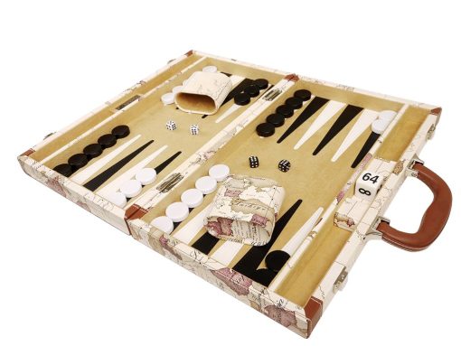 ¡Nuevo! - Set de Backgammon de Mapa de Lujo de 15 pulgadas - Tablero Blanco