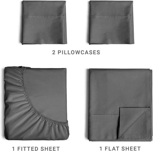 Juego de sabanas de 4 piezas tamaño Queen, 400 hilos, 100% algodon con bolsillos extra profundos - Transpirables y refrescantes - Juego de sabanas de lujo para cama - Suaves, sin arrugas y comodas color gris oscuro - Imagen 6