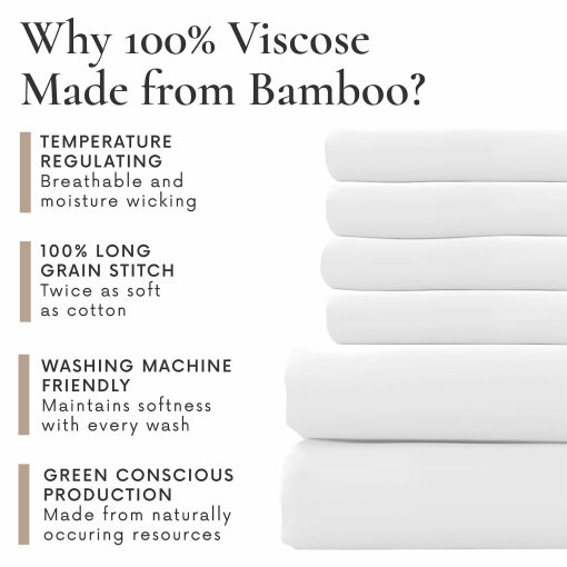 Juego de sabanas Bamboo Bay de 6 piezas para cama Twin - Sabanas de Bambu para cama individual - Sabanas ultra suaves y frescas para los que duermen caliente - Juego de sabanas transpirables para cama Twin que se ajustan hasta 16" - Blanco - Imagen 6