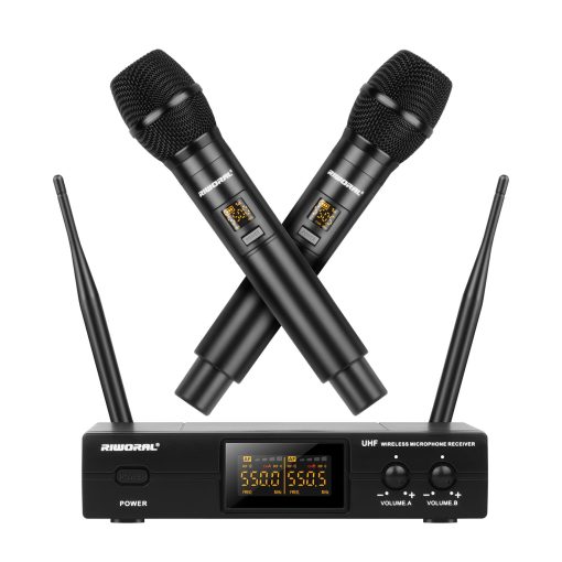 Sistema de Microfono Inalambrico de Doble UHF con Microfono Dinamico de Mano Set de Microfono sin Cable Rango de Trabajo 180ft con Conector XLR y Jack de 1/4 de Pulgada para Iglesia Maquina de Karaoke Discurso Fiesta de Bodas Canto