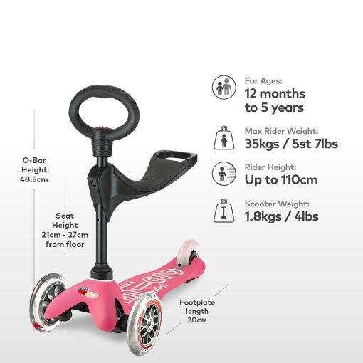 Mini 3in1 Deluxe Scooter de Micro para Ninos de 12 Meses a 5 Anos - Rosa - Imagen 3