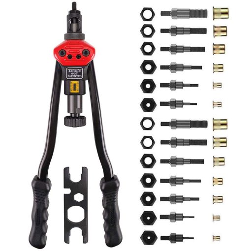 Herramienta de Tuercas Remachadas de 16" TWT con Sistema de Configuracion de Tuercas, 13 Mandriles (M3 M4 M5 M6 M8 M10 M12, 8-32, 10-24, 1/4-20, 5/16-18, 3/8-16, 1/2-13) + 125 Tuercas Remachadas