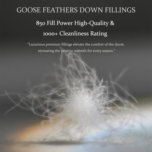 Edredon de plumas de lujo tamano King para todas las estaciones, relleno de plumon de ganso de 850 fill power, edredon de plumas de ganso, 100% algodon egipcio saten, 60 oz de calidez media esponjosa, lavable a maquina, (106X90, Blanco) - Imagen 6