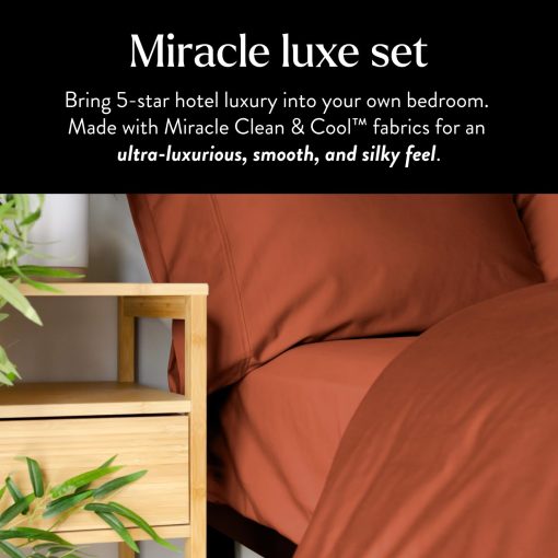 Juego de Sabanas Ajustables Miracle Made Extra Luxe Cool IT True Grip - Terracota 4 Piezas con Plata Infundida - Sabanas King de 300 Hilos - Sabanas Refrescantes - Imagen 2