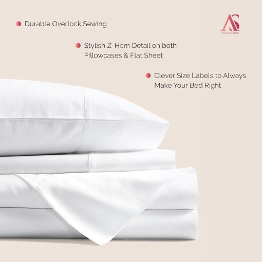 Juego de sabanas Ashton 100% algodon egipcio Split King para cama ajustable - 1000 hilos 5 PC Juego de sabanas blanco superior Split King para cama Sleep Number, 16" bolsillo profundo sabana de lujo suave de enfriamiento - Imagen 6