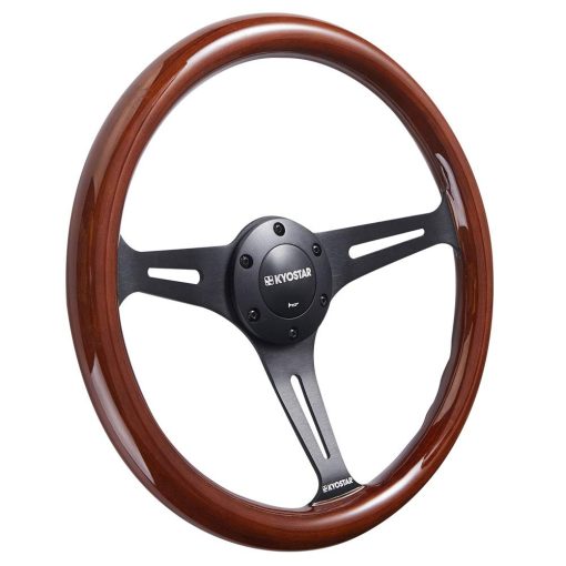 Volante de madera estilo clasico con nostalgia universal de 350 mm (14 pulgadas) Grant con rayos negros y boton de bocina