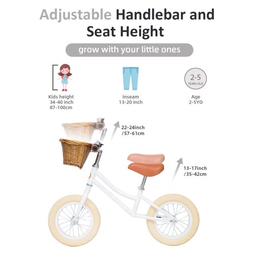 Bicicleta de Equilibrio para Ninos ACEGER 12" con Canasta, Sin Pedales Bicicleta para Ninos Pequenos para Aprendizaje Temprano de Fuerza en las Piernas y Equilibrio Estable, Marco Duradero y Asiento Ajustable sin Herramientas, Bicicleta de Regalo para Ninos de 2-5 anos - Imagen 3