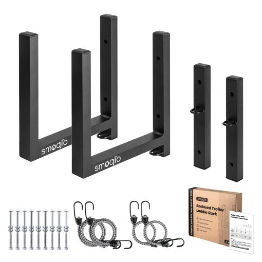Rack de Escalera para Remolque SMOQIO, 2 Racks de Rack de Escalera de Remolque Cerrado Montaje Lateral 200 lb Carga Aluminio Negro, Rack de Escalera de Remolque de Carga para Pared Lateral Exterior o Interior