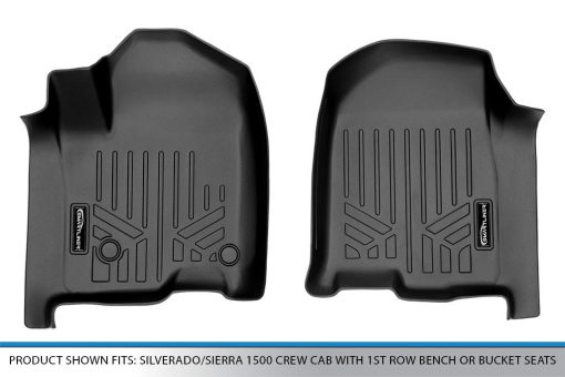 SMARTLINER Tapetes de Piso para 1ra Fila Compatible con Silverado/Sierra 1500 2019-2022 y 2500/3500 HD 2020-2022 Doble y Cabina Crew Negro - Imagen 4