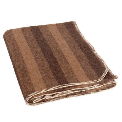 Manta de Lana de Alpaca Gruesa para Camping de Alta Resistencia para Interiores y Exteriores Tamano Twin con Diseno de Rayas (Marron/Camel, Tamano Twin)