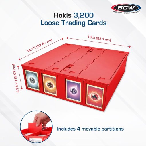 BCW Collectible Card Bin - Paquete de 4 Rojo | Caja de almacenamiento para cartas coleccionables | Capacidad para 3200 cartas | Incluye 4 particiones de almacenamiento de cartas | Almacenamiento de cartas sueltas para Pokemon, MTG y cartas deportivas - Imagen 3