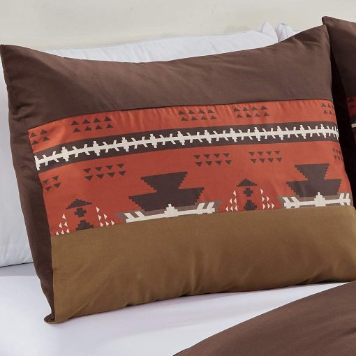 Juego de Edredon de 7 Piezas de Diseño Nativo Americano del Suroeste y Oeste Cama Tamaño Reina Coffee Brown Bed in a Bag Ropa de Cama Navajo - Makala (Ladrillo Especias, Reina) - Imagen 7