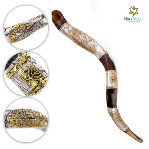 Shofar de Cuerno de Kudu Plateado en Plata Santa de Holy Voice de Israel - Con Soporte para Shofar, Bolsa de Transporte, Cepillo, Spray Antimicrobiano - Hecho en Israel (28"-32", Jerusalen) - Imagen 2