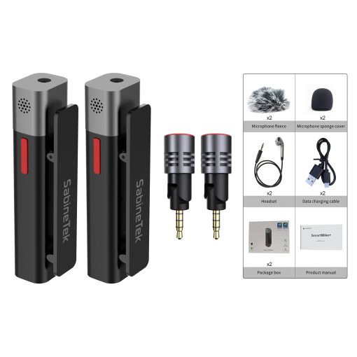 SabineTek Official SmartMike+ con Pro Bundle Professional Kit - Sistema de Microfono Inalambrico Bluetooth (SmartMike+ Negro *2 + Microfono Unidireccional *2) - Imagen 9