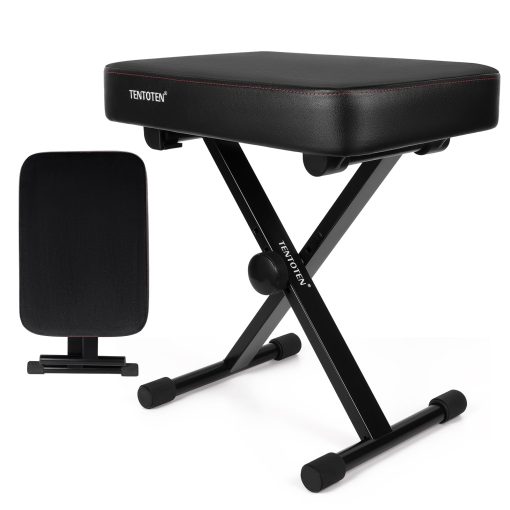 Banco de Piano TENTOTEN Banco Plegable de Piano, Taburete de Piano de Espuma de Memoria Comodo Asiento de Piano Ajustable con Parte Superior de Terciopelo Acolchado Banqueta de Teclado Diseño Antideslizante