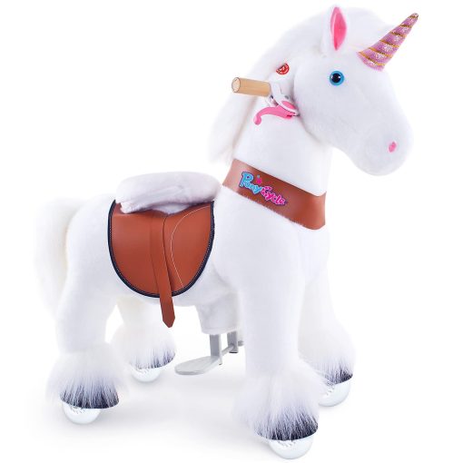 PonyCycle Caballo de Montar para Ninos 2-5 Modelo Clasico U Tamano 3 Unicornio Blanco Juguetes de Montar Caballo Unicornio con Ruedas y Sonidos de Musica Regalos de Cumpleanos, para Interiores y Exteriores Ux304