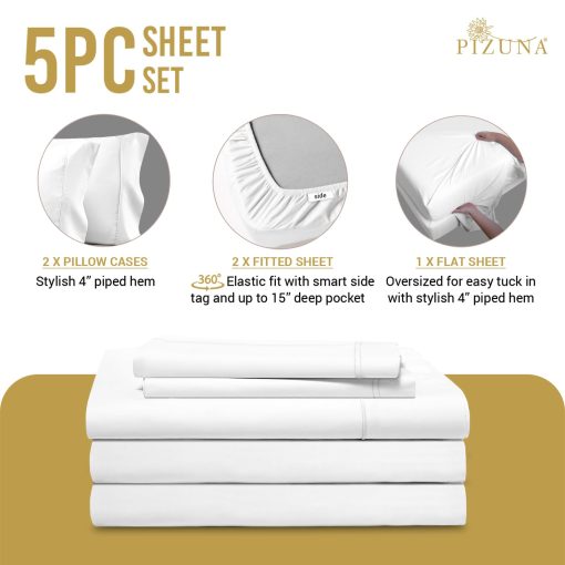 Juego de sabanas 100% algodon Pizuna Pure Split King Blanco, 800 hilos 100% algodon de fibra larga Juego de sabanas Split King para cama ajustable, sabanas con bolsillo profundo de 15 pulgadas (Juego de sabanas de algodon peinado) - Imagen 5