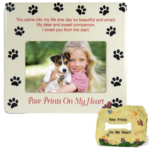 Conjunto de Marco y Roca conmemorativo de mascotas de BANBERRY DESIGNS - Dejaste Huellas en Mi Corazon Diciendo - Marco de Fotos para la Perdida de un Perro